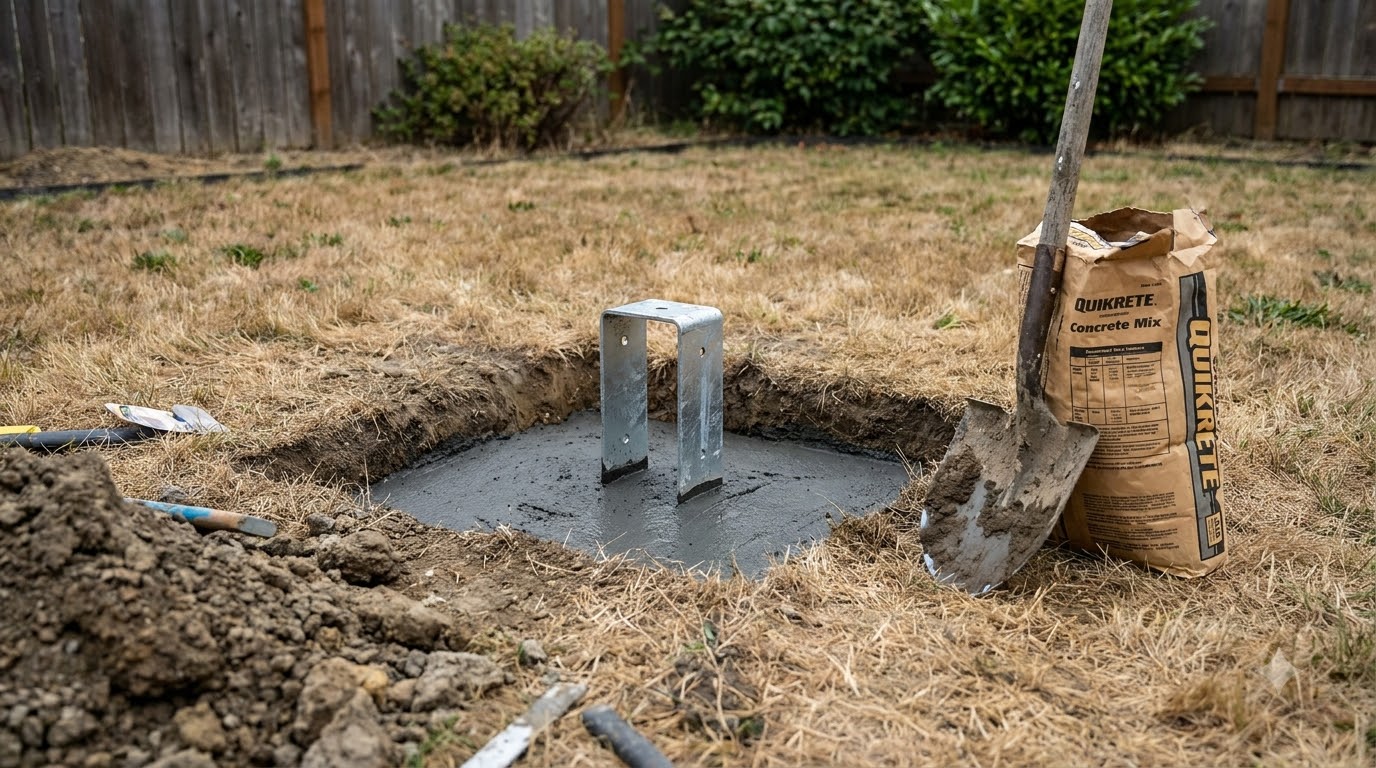 Concrete footing being poured for a pergola post