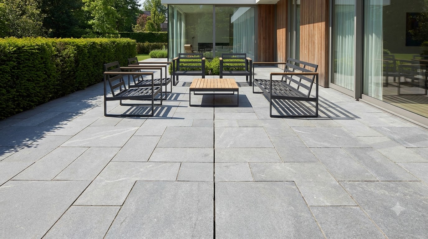 Cut flagstone laid in a neat rectangular pattern