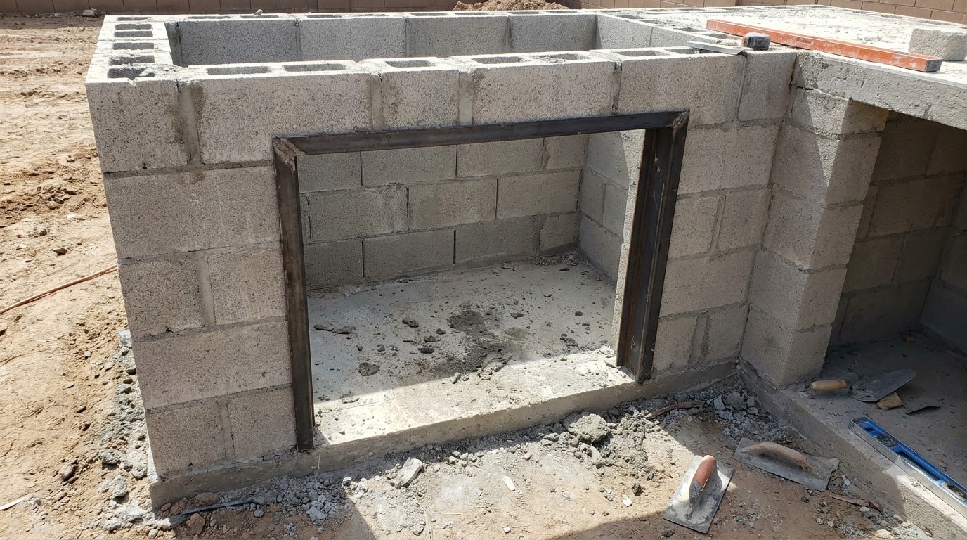 Block opening framed for a drop-in grill