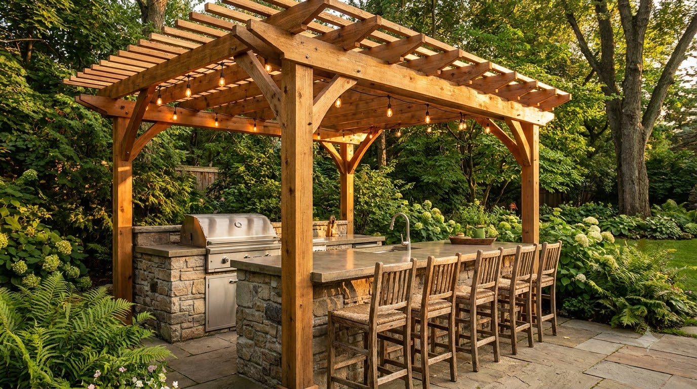 Outdoor Kitchen Pergola: Sizing, Clearance and Roof Options