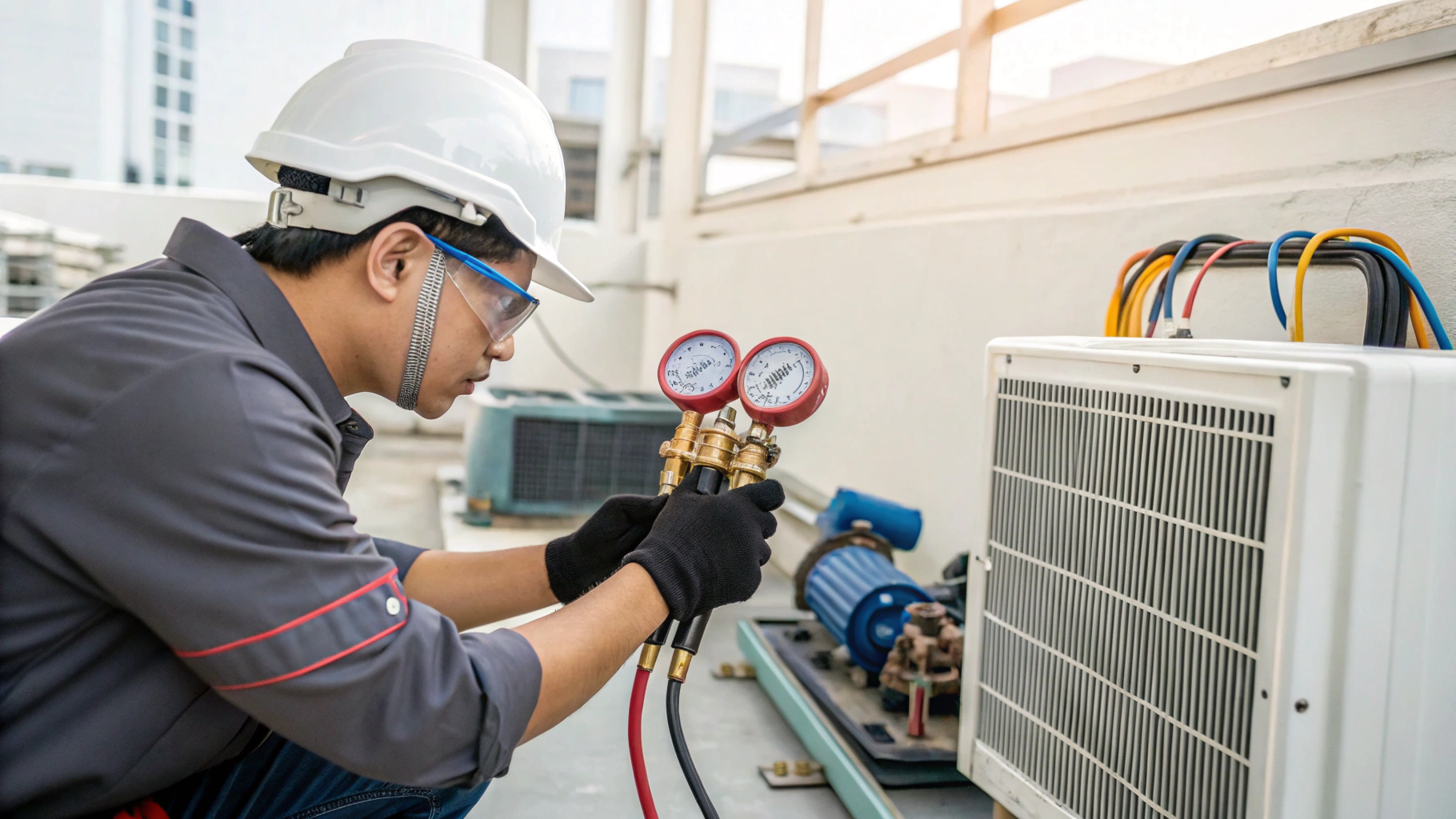 Kiểm tra gas máy lạnh bằng đồng hồ chuyên dụng