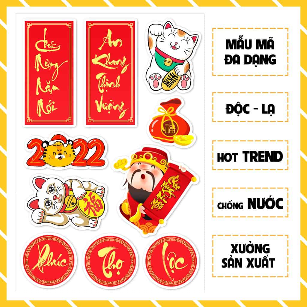 sticker tết vui nhộn, hóm hỉnh