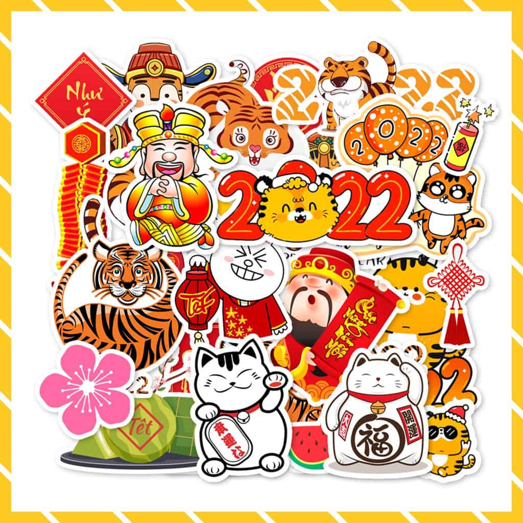 sticker tết vui nhộn, hóm hỉnh