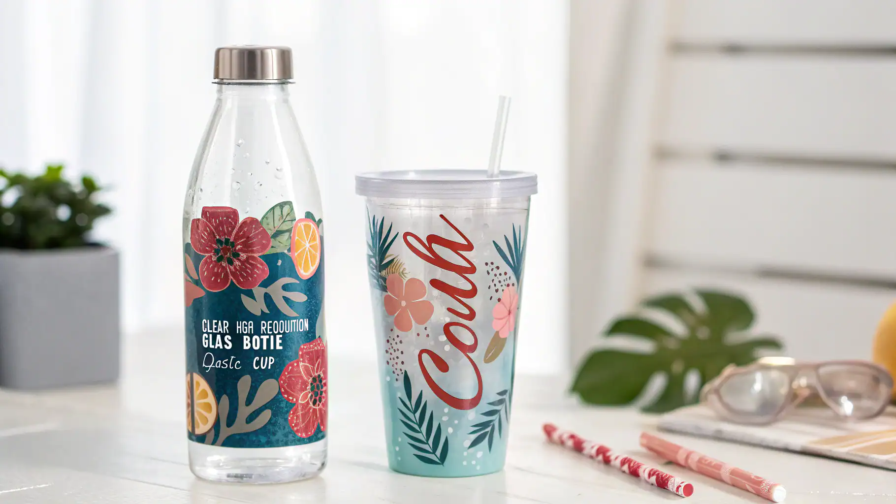 Decal nhựa dán chai thủy tinh và ly trà sữa