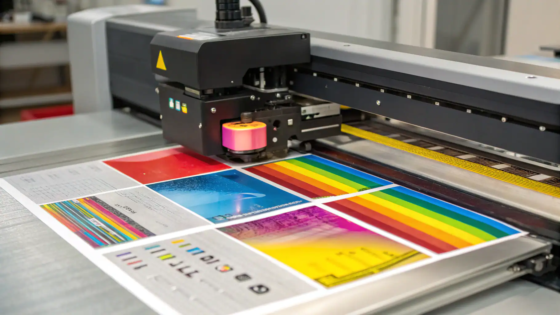Máy in UV phẳng đang in trên bề mặt nhôm