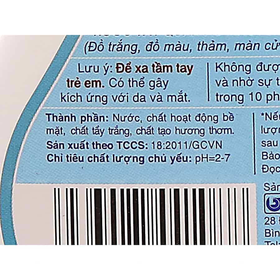 Các thành phần chính trong nước tẩy quần áo