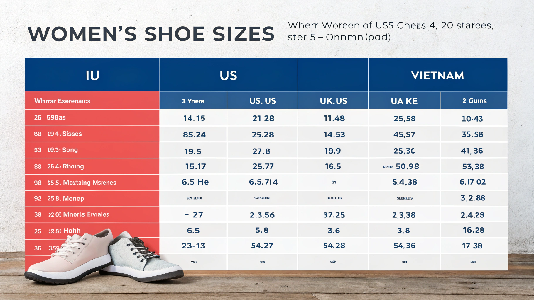 Bảng size giày nữ chuẩn theo hệ EU, US, UK và Việt Nam