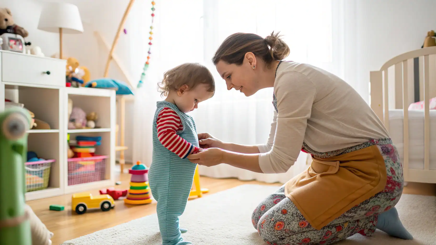 Dạy bé mặc quần áo từ nhỏ giúp bé tự lập.