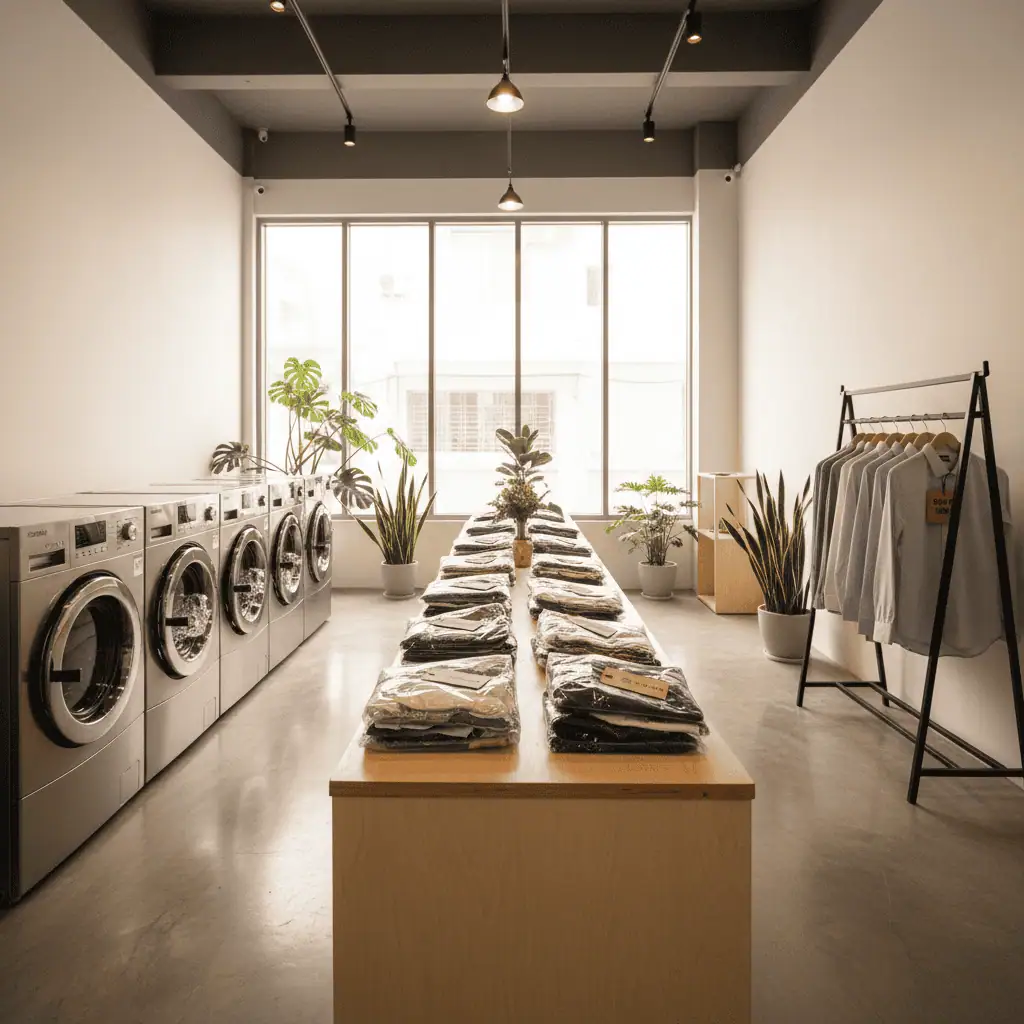 Tiem Giat 1988 shop interior with washing machines and folded laundry
