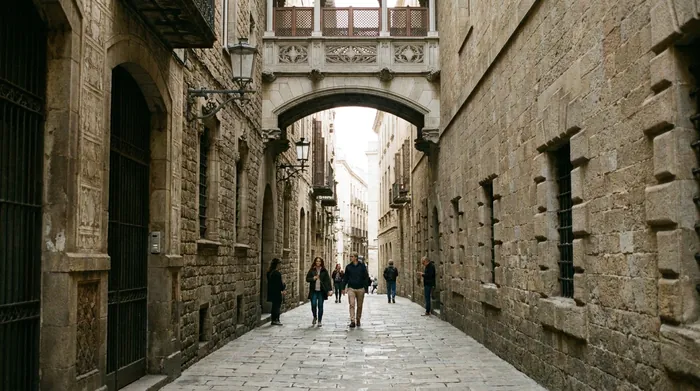 Illustration of a narrow lane in Barcelona's Gothic Quarter
