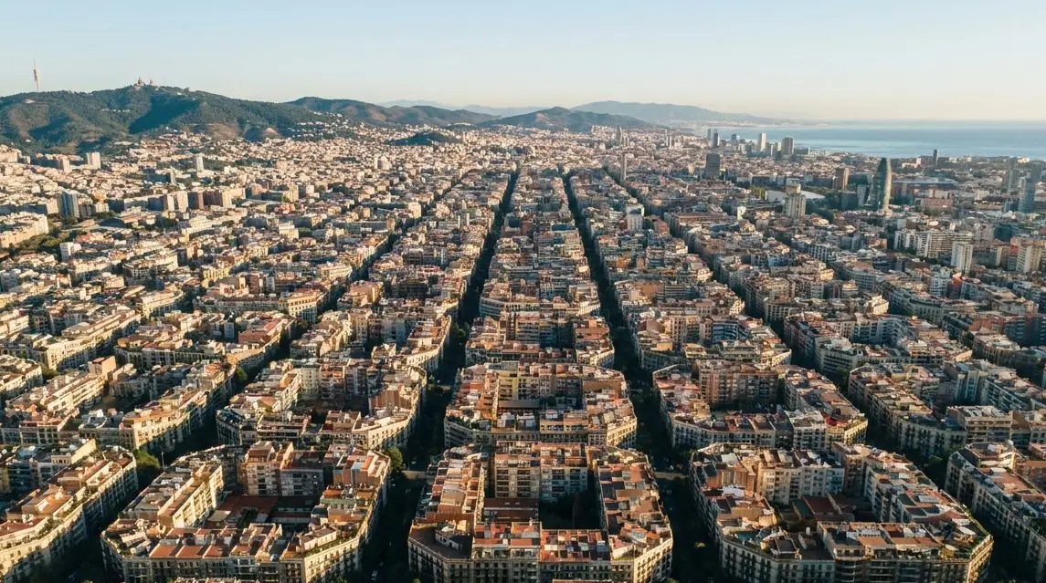 Illustration of the Eixample street grid in Barcelona from above