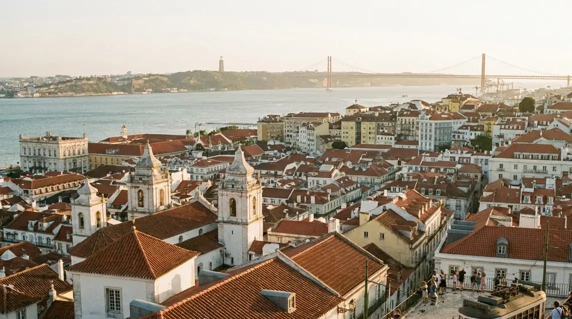Illustration of a Lisbon viewpoint in September evening light