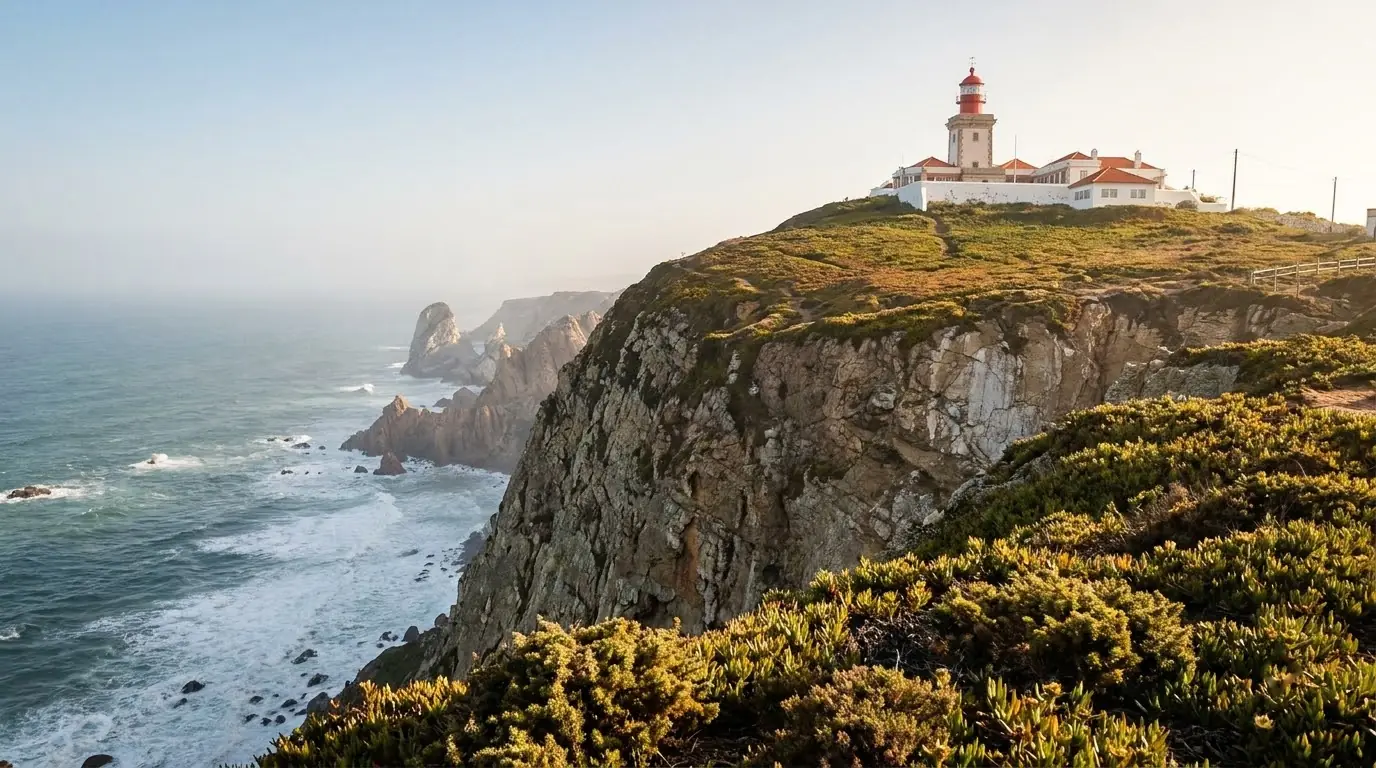 Illustration of the lighthouse on the Atlantic cliffs at Cabo da Roca