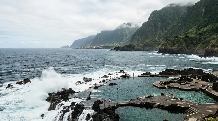 Illustration of natural lava rock pools on Madeira's coast