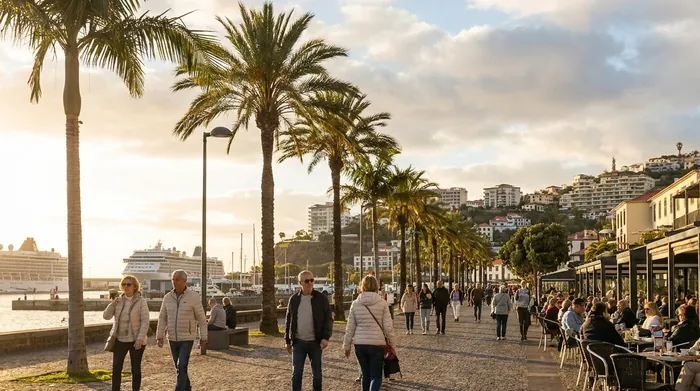 Illustration of a mild winter afternoon on Funchal's seafront