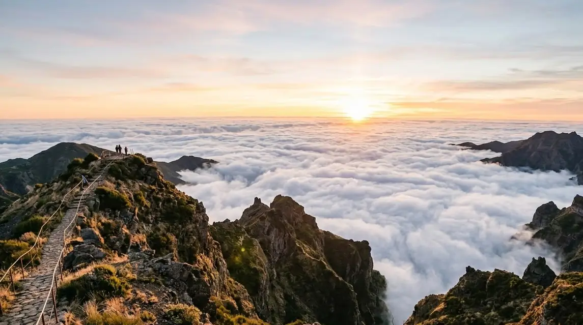Illustration of sunrise over a sea of clouds on Madeira
