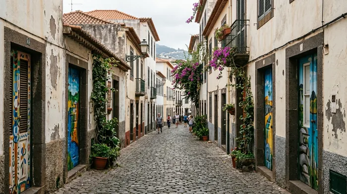 Illustration of painted doors in Funchal's old town