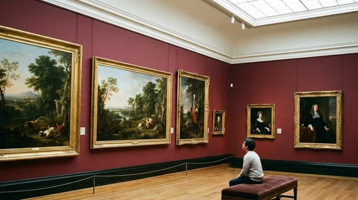 Illustration of a quiet art museum gallery