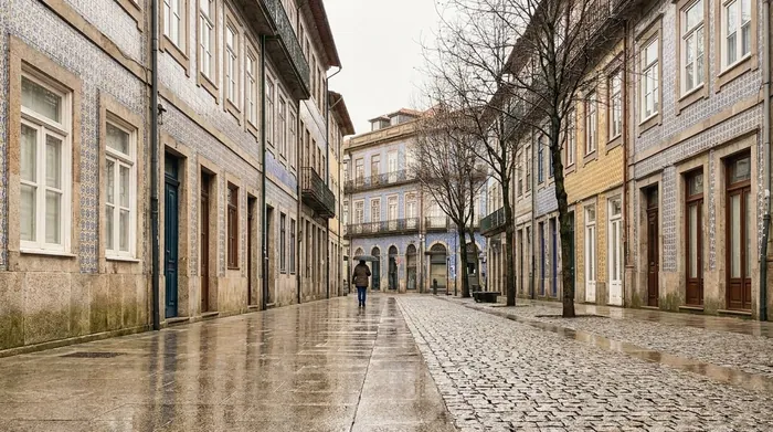 Illustration of a quiet Porto street in winter light