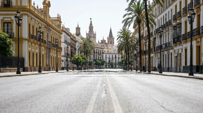 Illustration of heat haze over an empty avenue in Seville