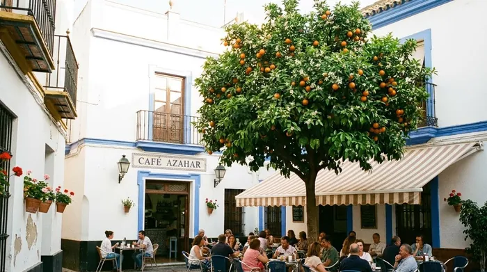 Illustration of a tiny square with an orange tree in Seville