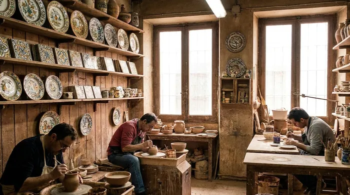 Illustration of a ceramic tile workshop in Triana