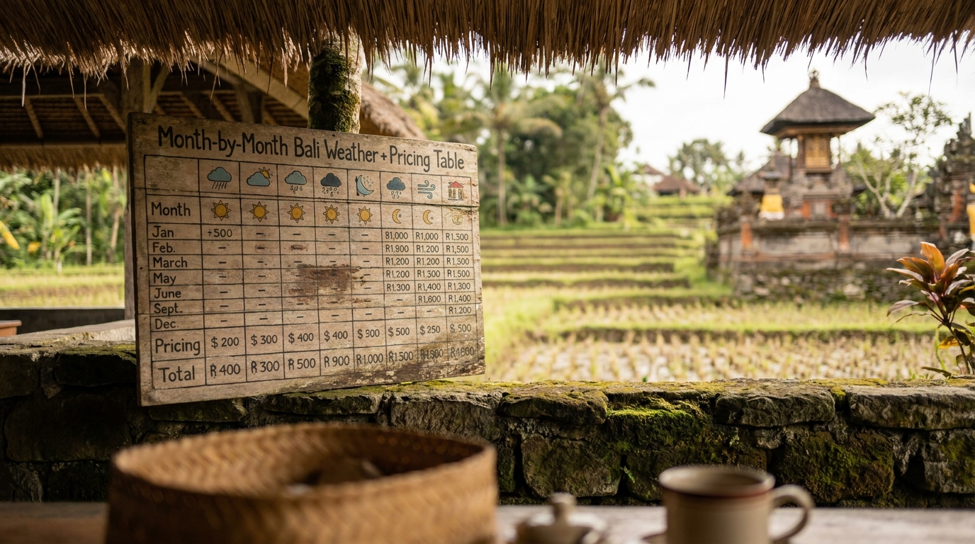 Month-by-Month Bali Weather + Pricing Table in Bali, Indonesia