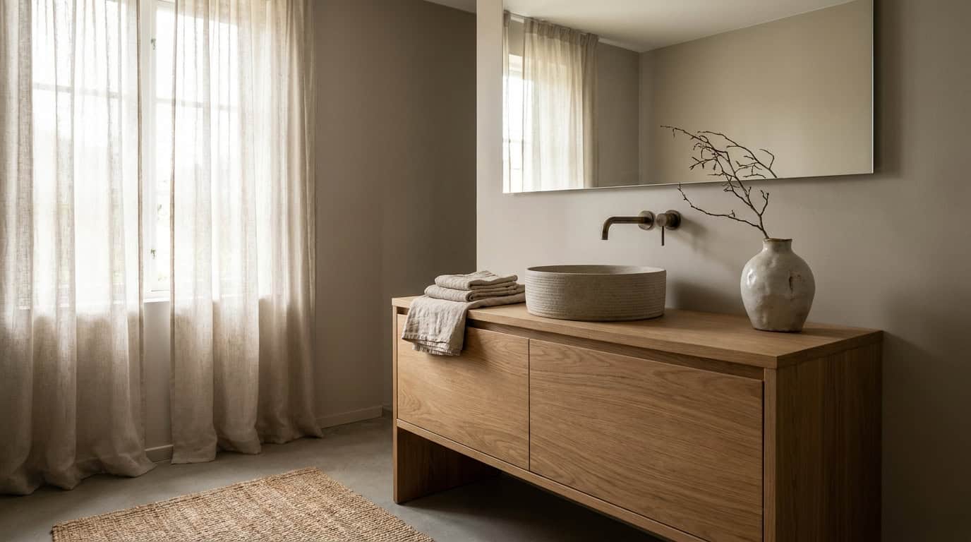 Japandi kitchen counter tea station