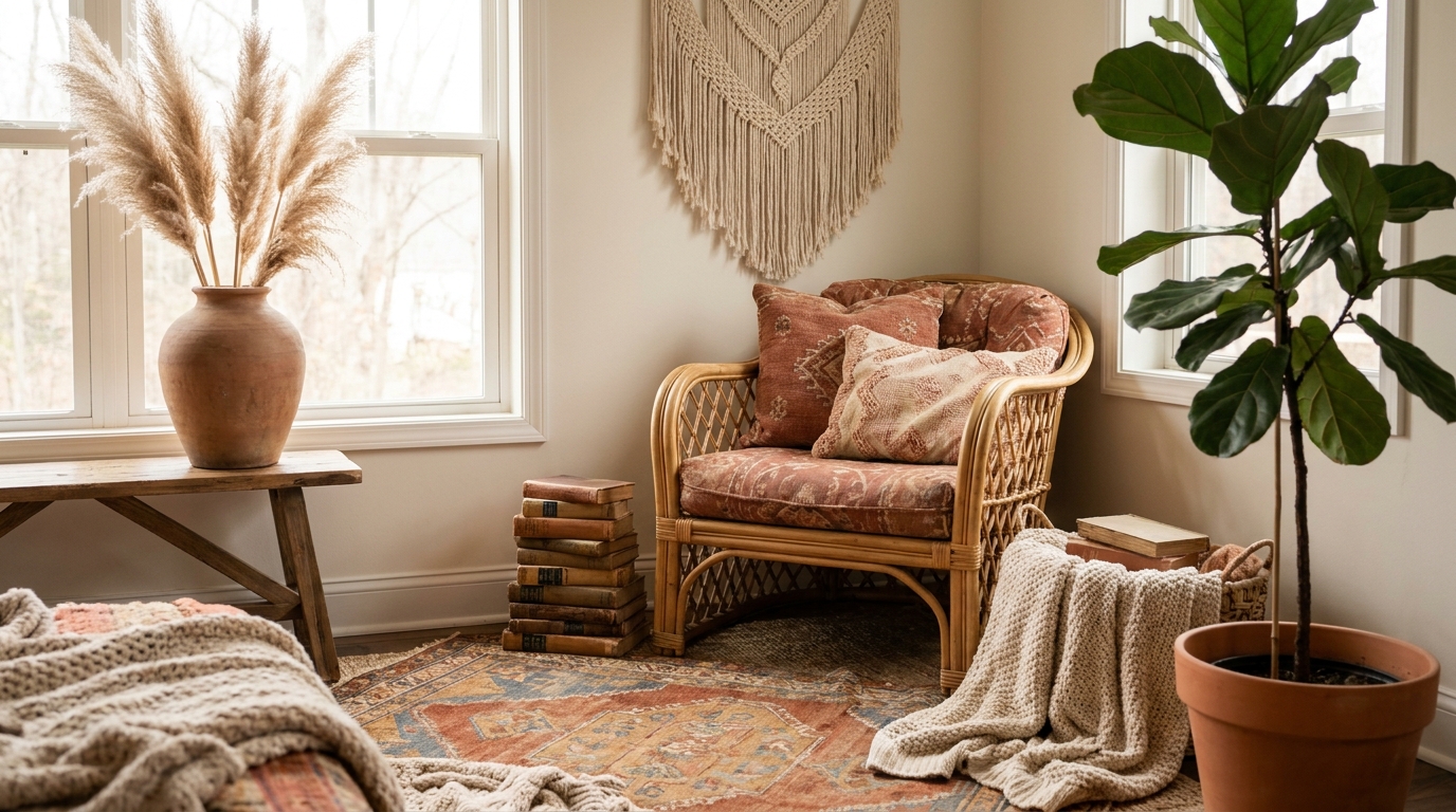Boho living room macrame setups