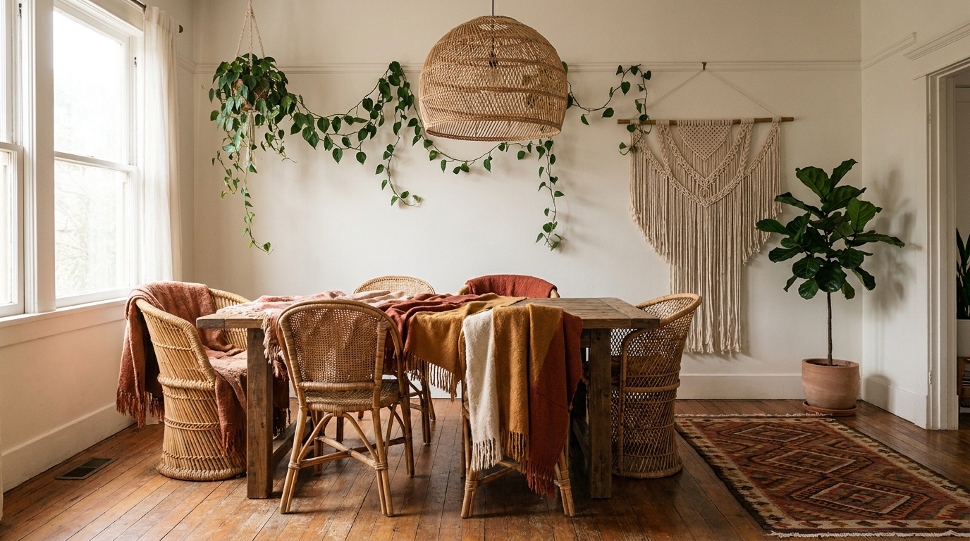 Boho bedroom macrame setups