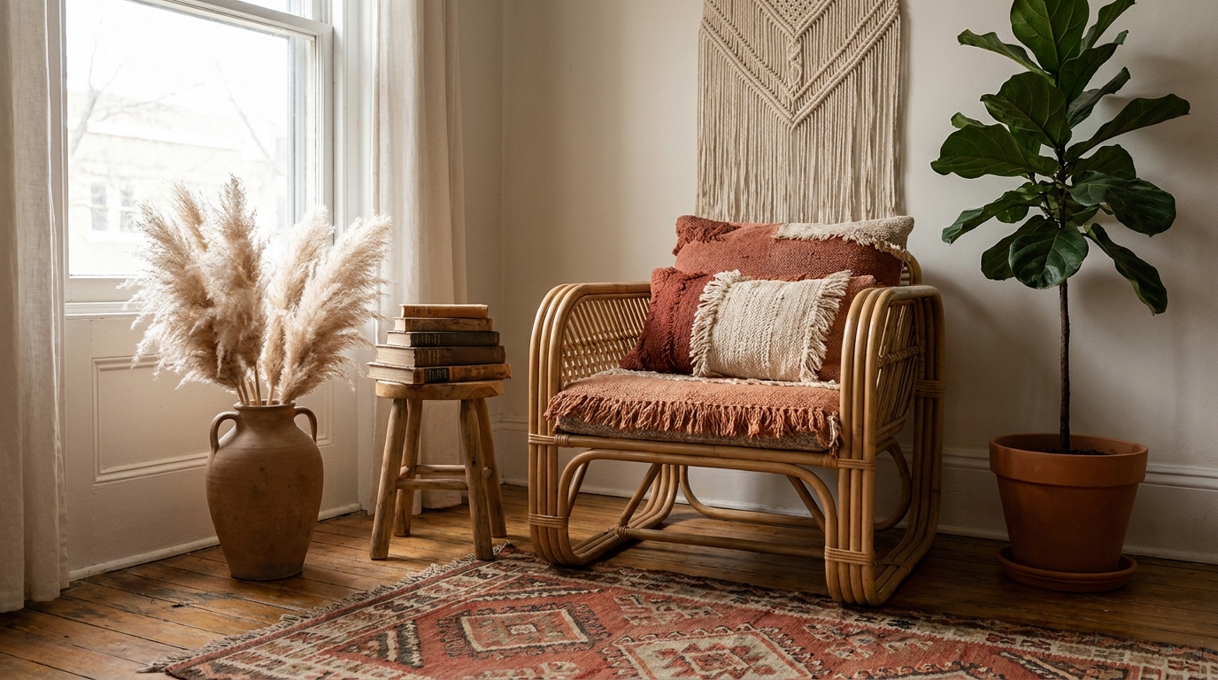 Traditional boho living room iconic styling