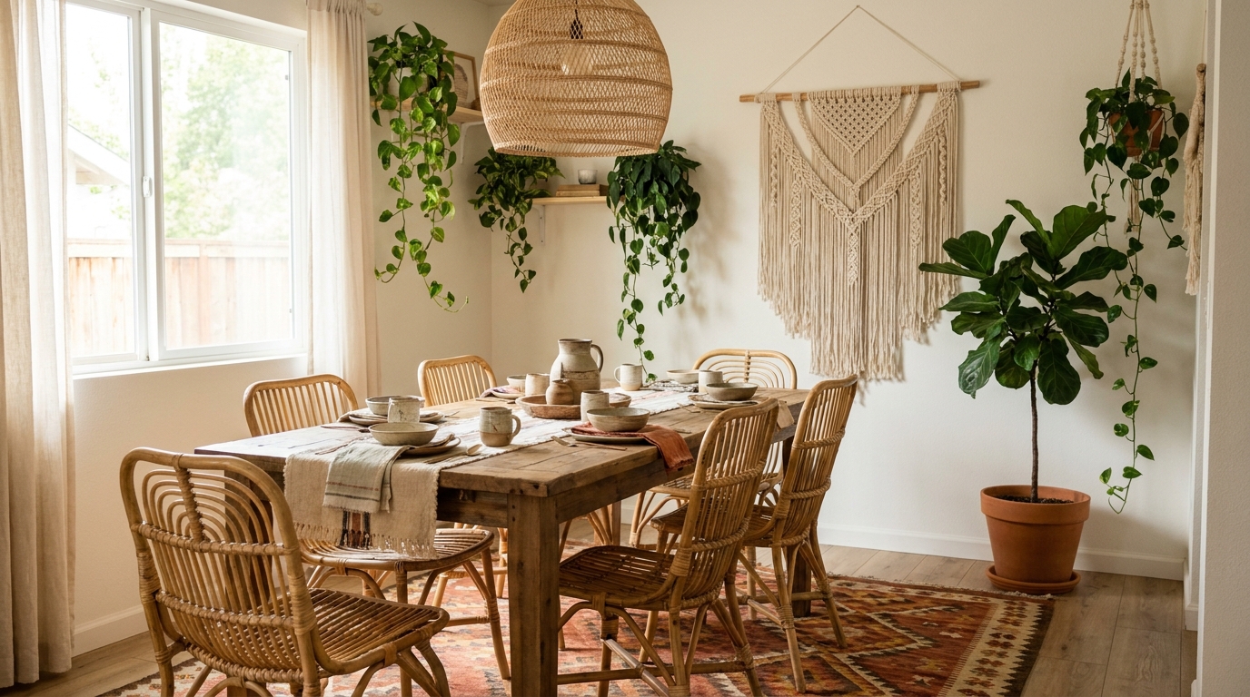Boho living and bedroom plant setups
