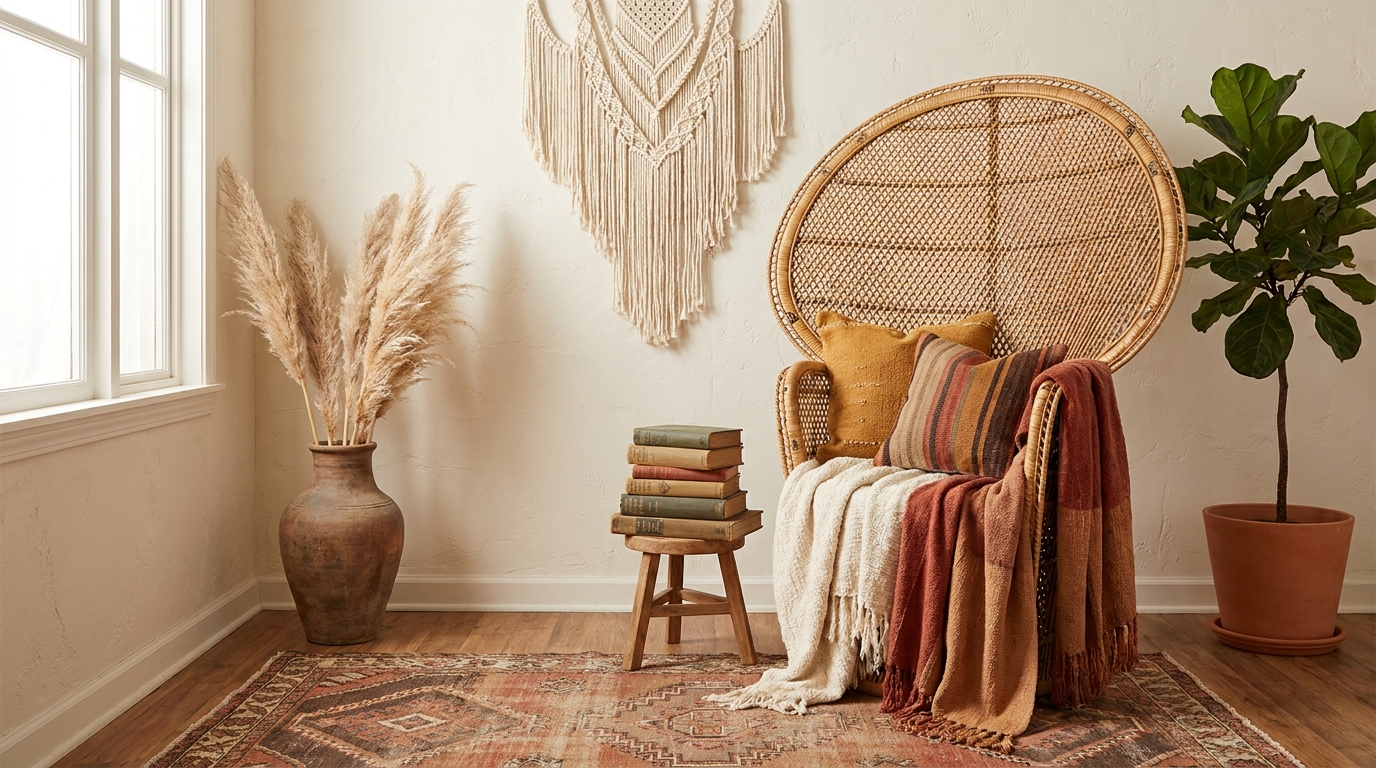 Boho fall pillows and wall decor