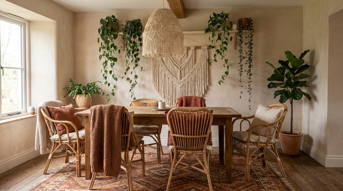 Boho kitchen and bathroom storage