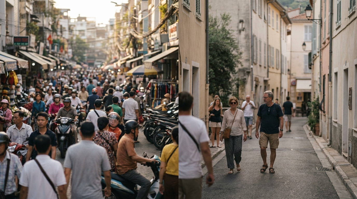 Size and Crowds: Nice 5M vs Menton 400K in Southeast Asia