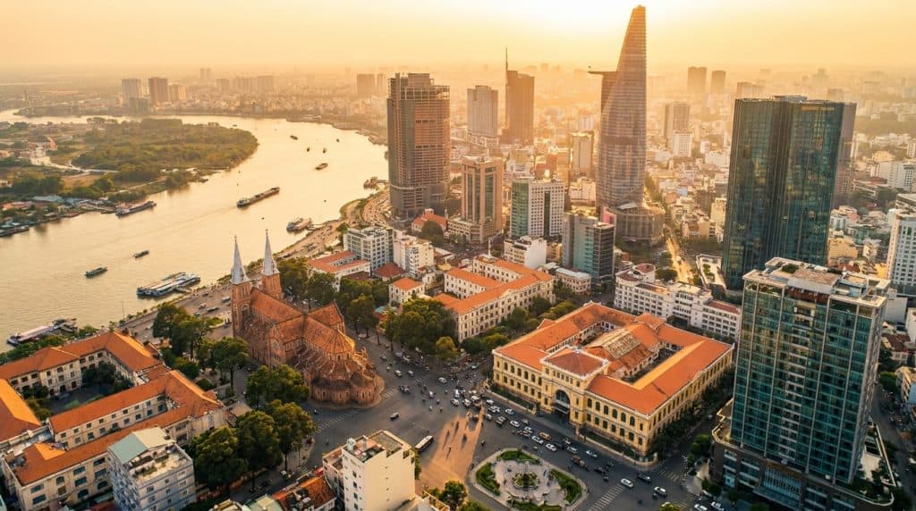 Things to do in Ho Chi Minh City — aerial view of the skyline at golden hour