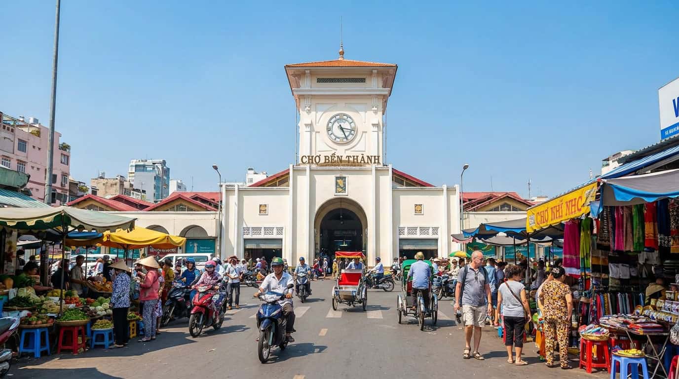 Ben Thanh Market clock tower entrance in District 1, Ho Chi Minh City