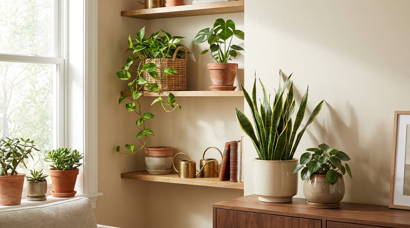 Beginner indoor plant comparison showing variety of shapes and sizes