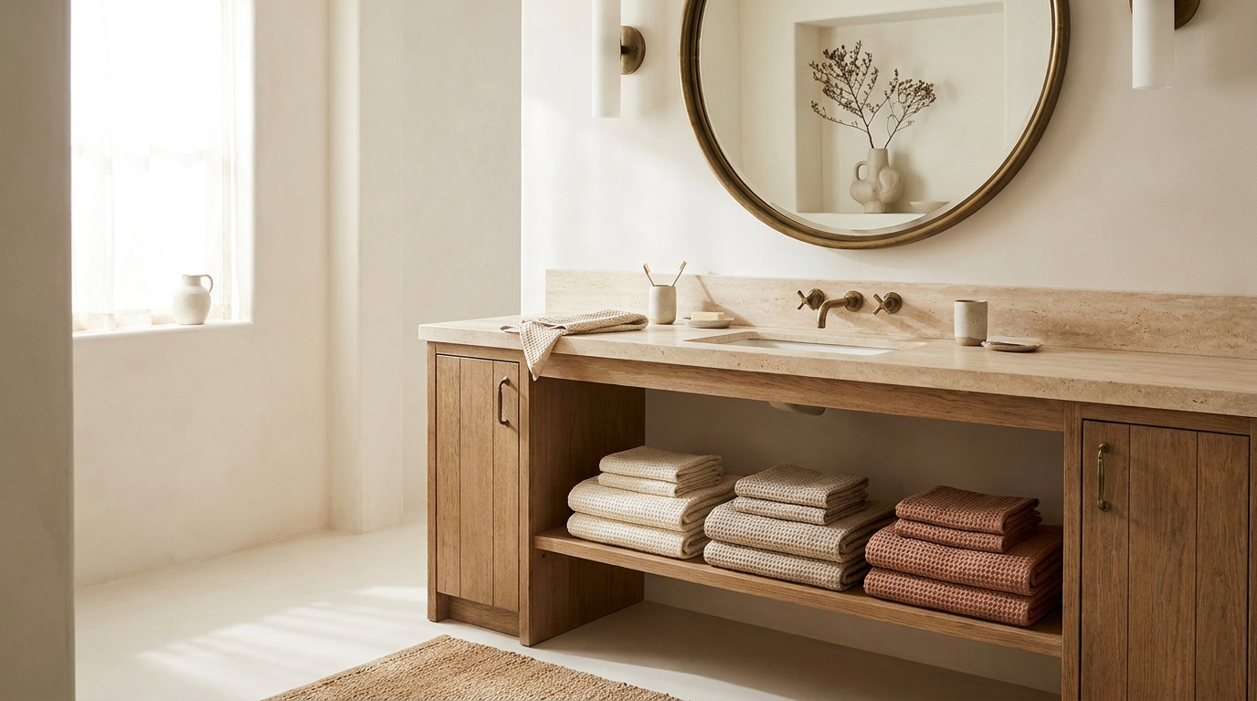 Bathroom budget $200 inflection tier with mirror and bath sheets