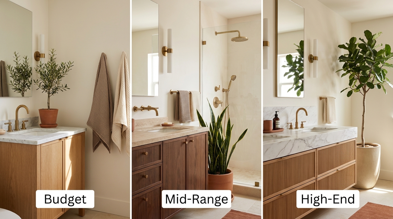 Bathroom budget tiers final comparison side by side