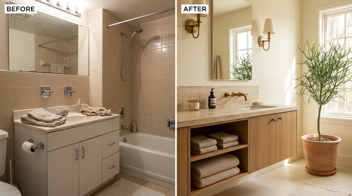 Bathroom before and after combination examples