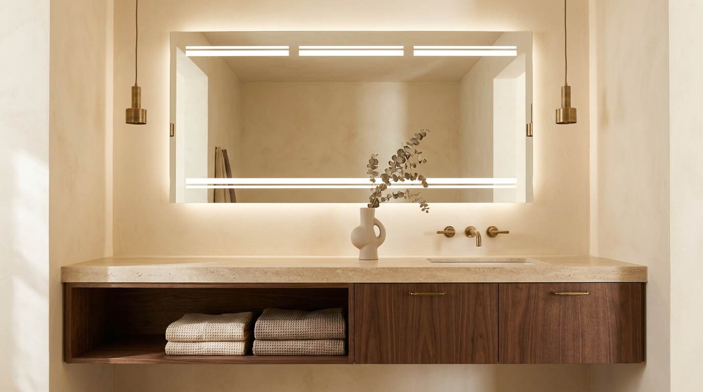 Frameless and lighted bathroom mirror inline-3