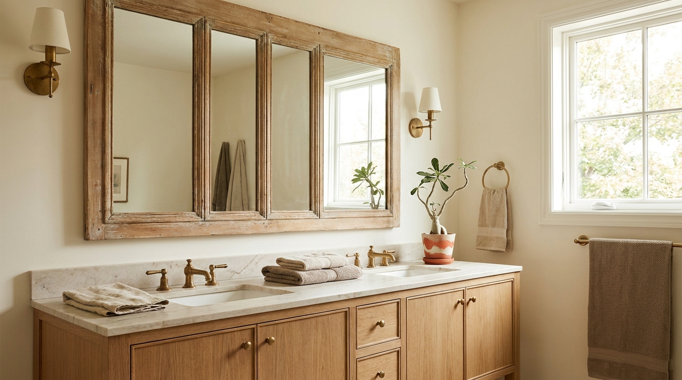Vintage distressed-frame bathroom mirror inline-4