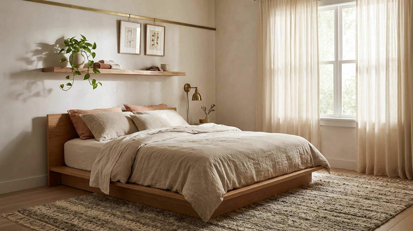 Plants, curtains and final aesthetic bedroom accents