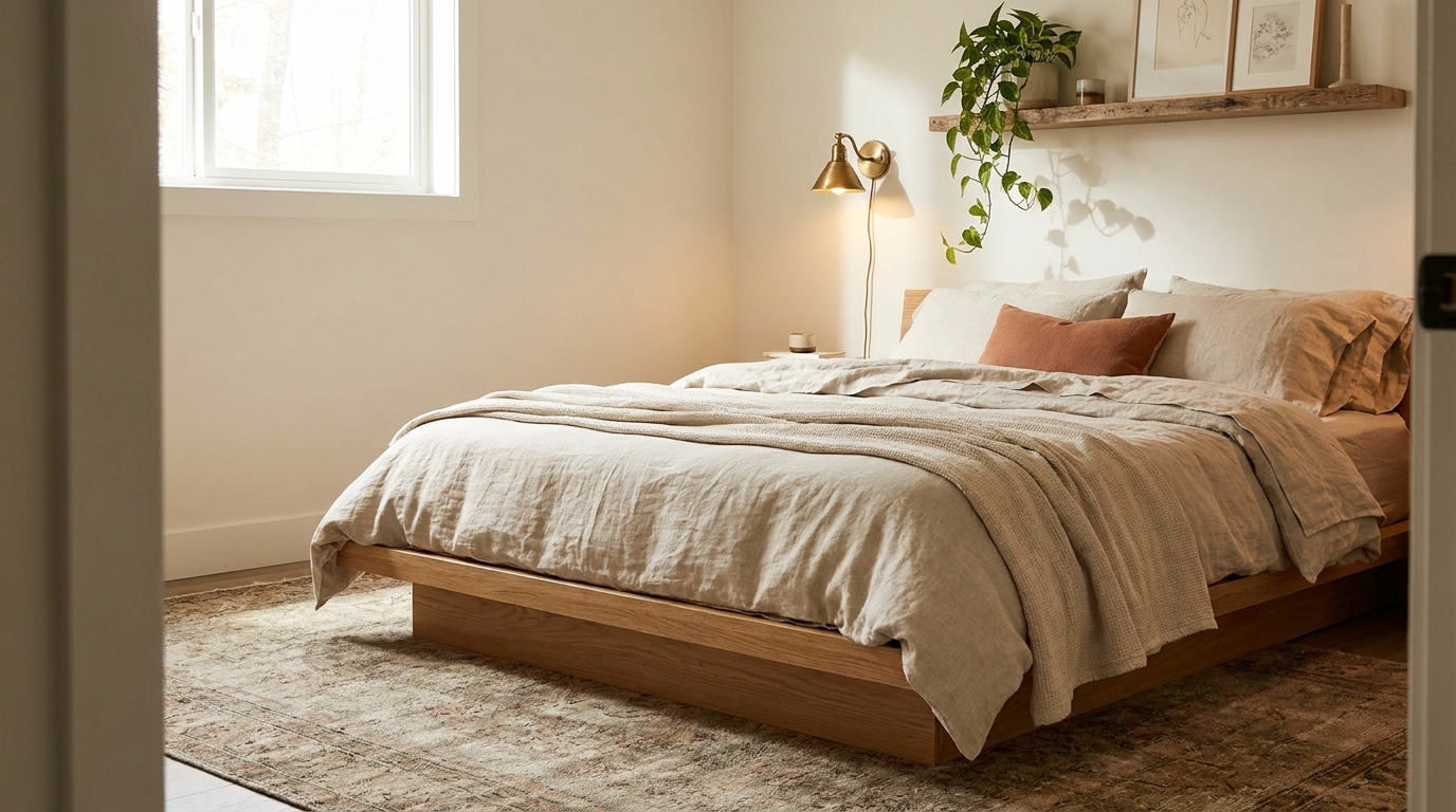 Bedroom budget $500 designed tier with duvet and lamp