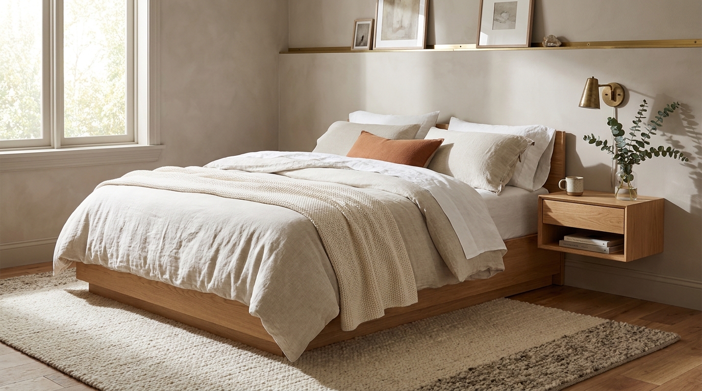 Guest bedroom hotel-inspired with white bedding and single nightstand