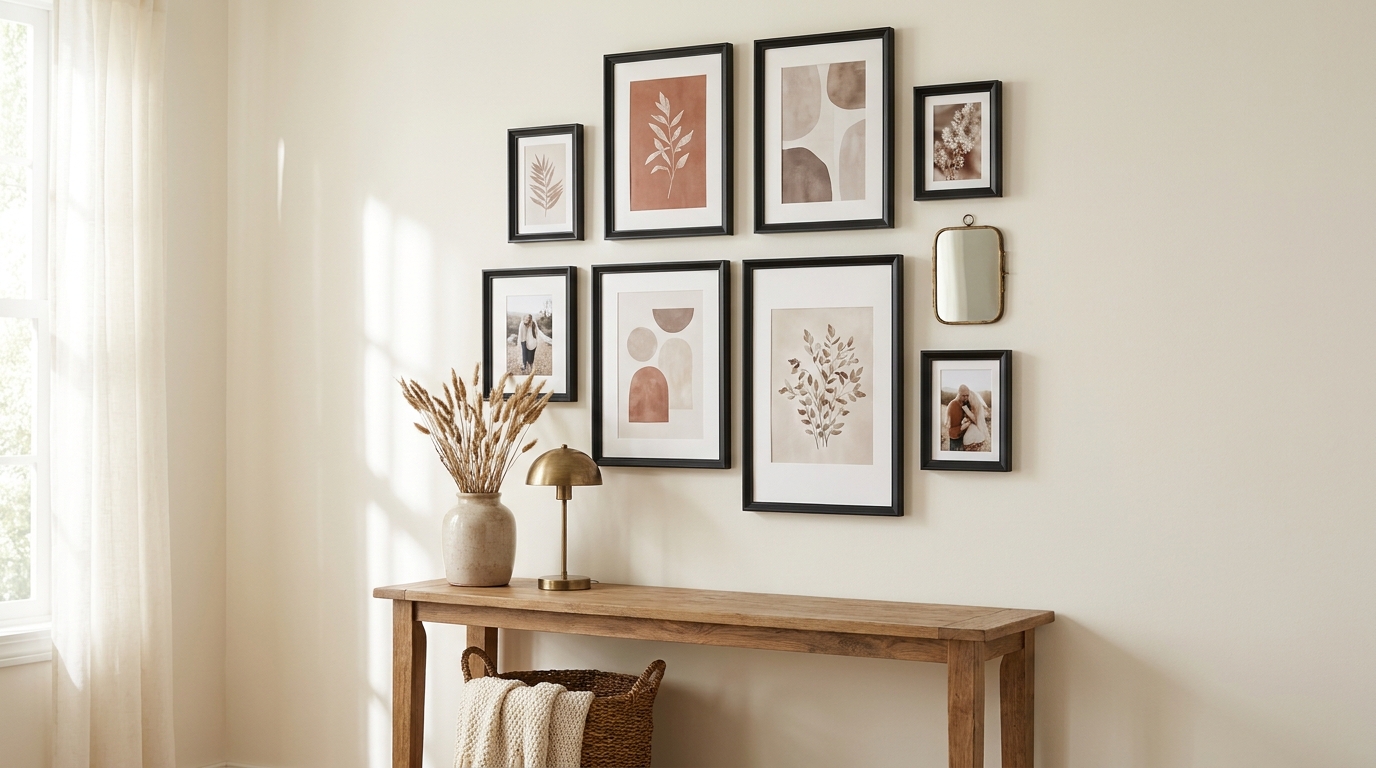 Budget gallery wall under $75 — IKEA RIBBA starter and Command strip renter setup