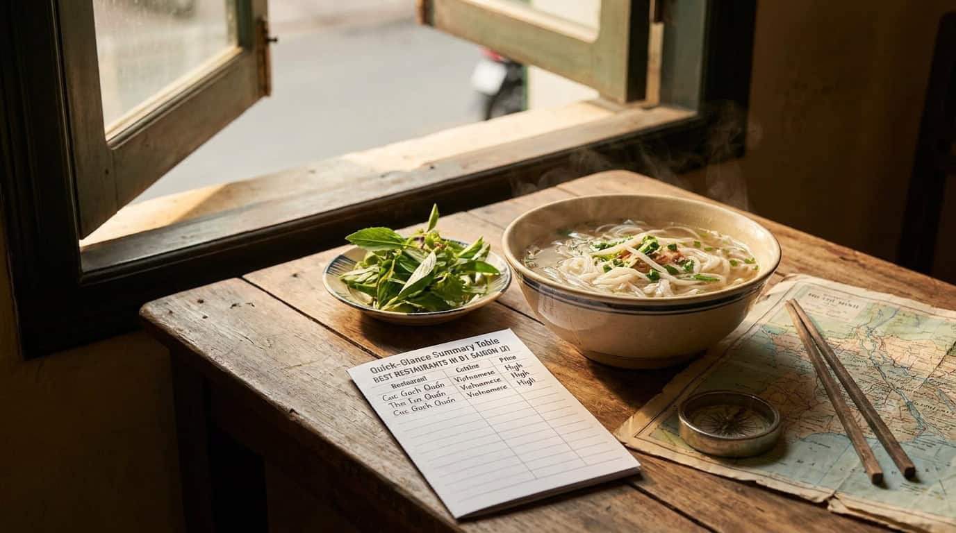 Best Restaurants in District 1 Saigon (2026) — Quick-Glance Summary Table