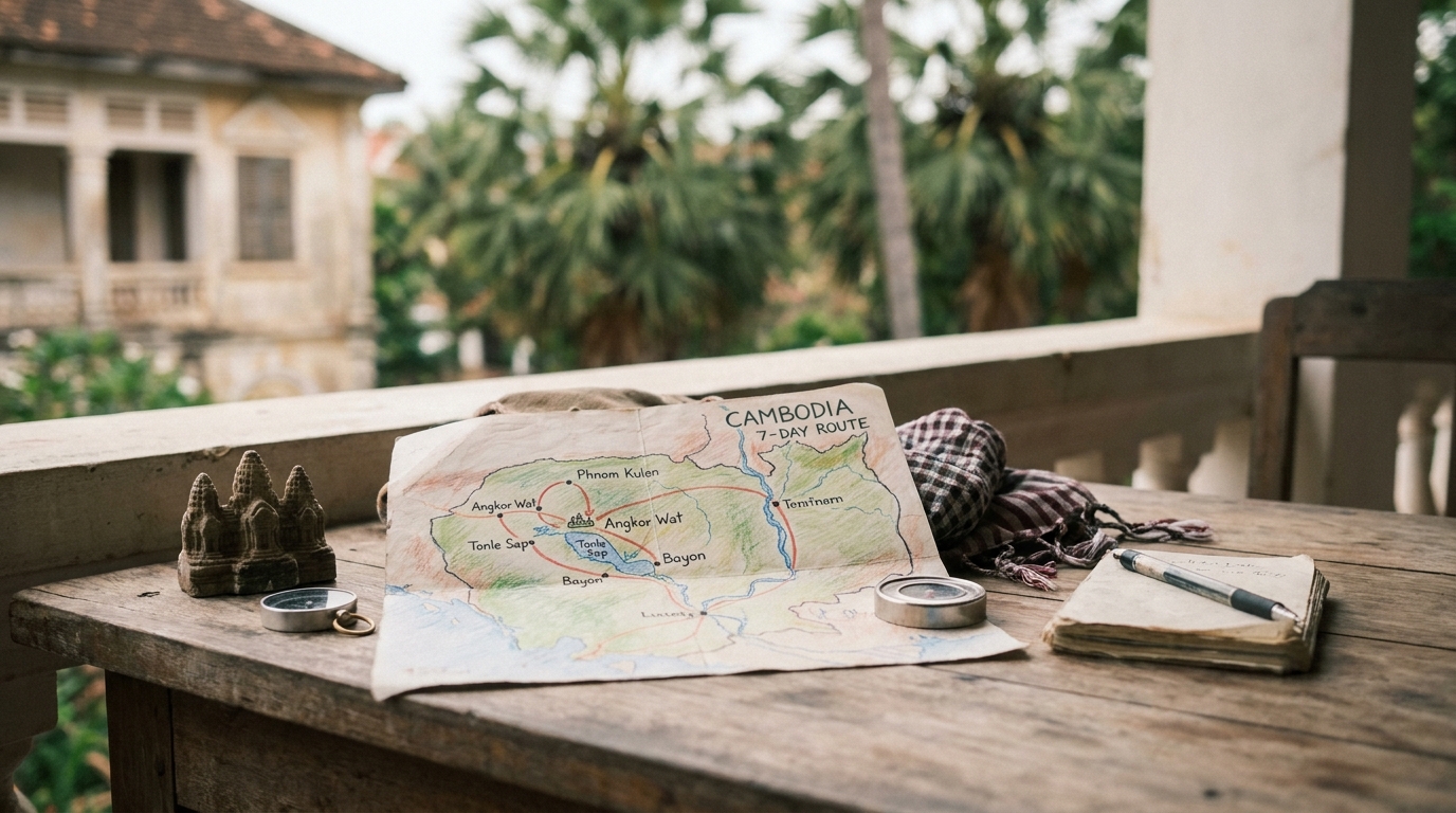 What does the 7-day Cambodia route look like at a glance? — Cambodia Itinerary 7 Days