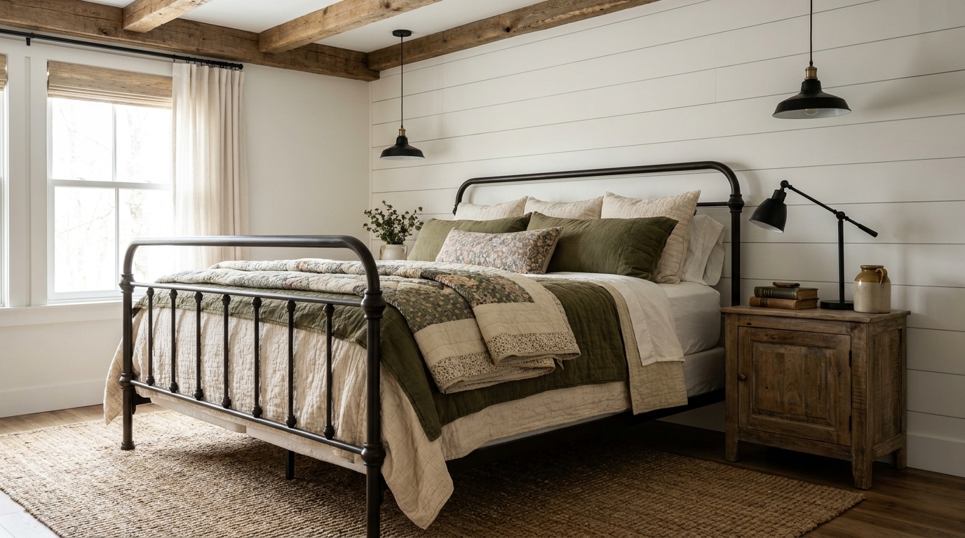 Cozy textile layering for modern farmhouse living room